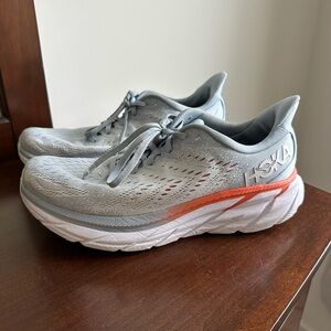 Hoka Light Blue and Orange Running Shoes